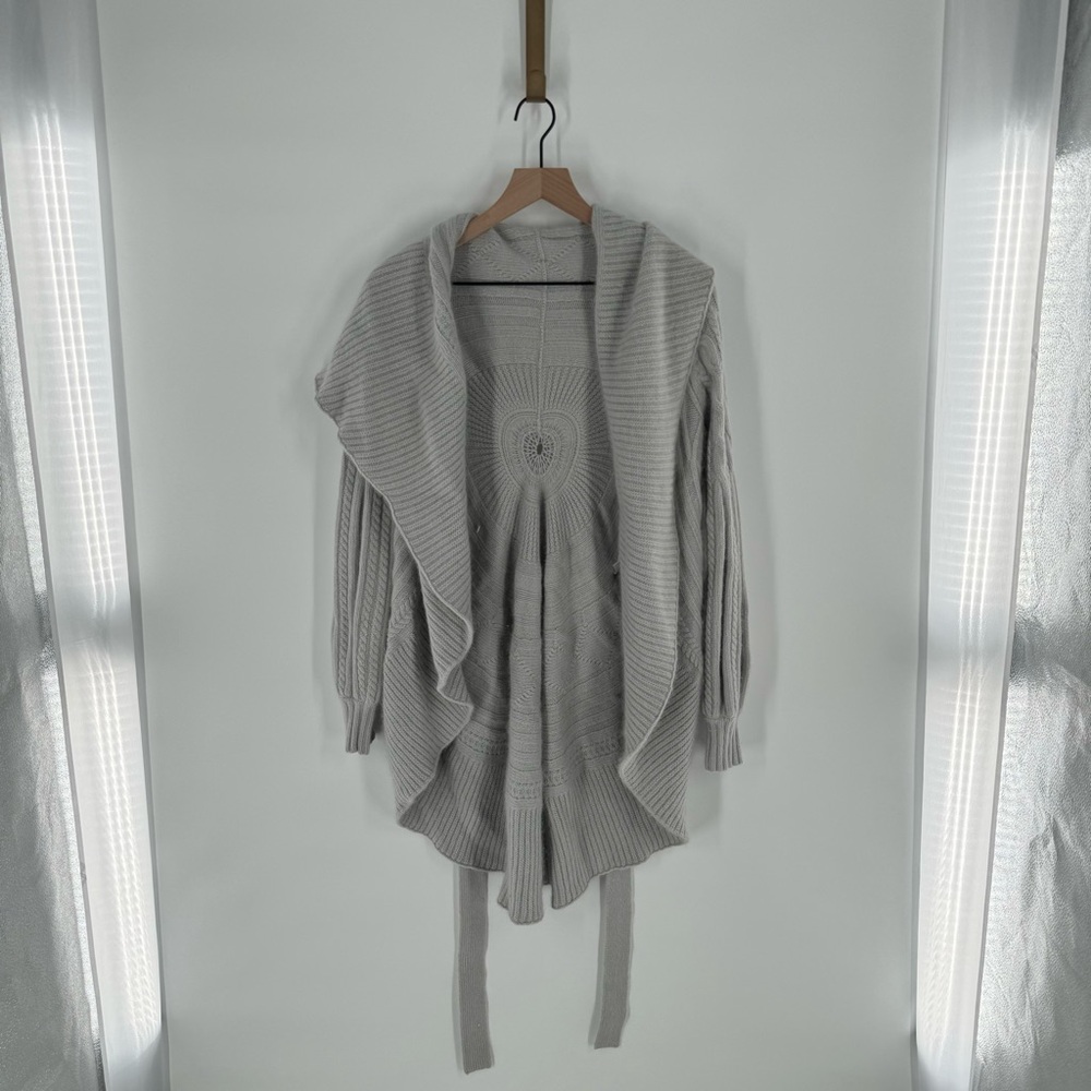 Ted Baker‎ Gray Angora Lambswool Blend Belted Medallion Cardigan Size XS